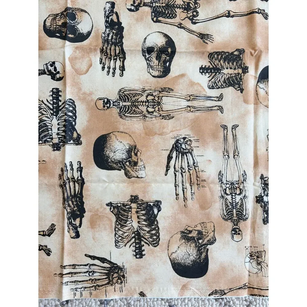 Timeless Treasures Clever Skeleton Fabric 5/8 Yd Remnant Gothic Anatomy Cotton
